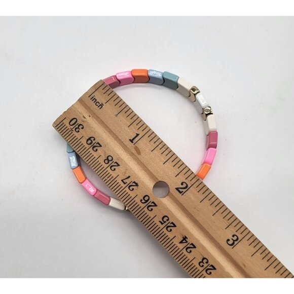 Roxanne Assoulin Enamel Tile Stretch Bracelet Multicolor Pink Blue - Picture 3 of 10